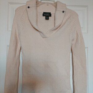Eddie Bauer Ivory Italian Merino Wool Long Sleeve V Neck Pullover Womens Size XS